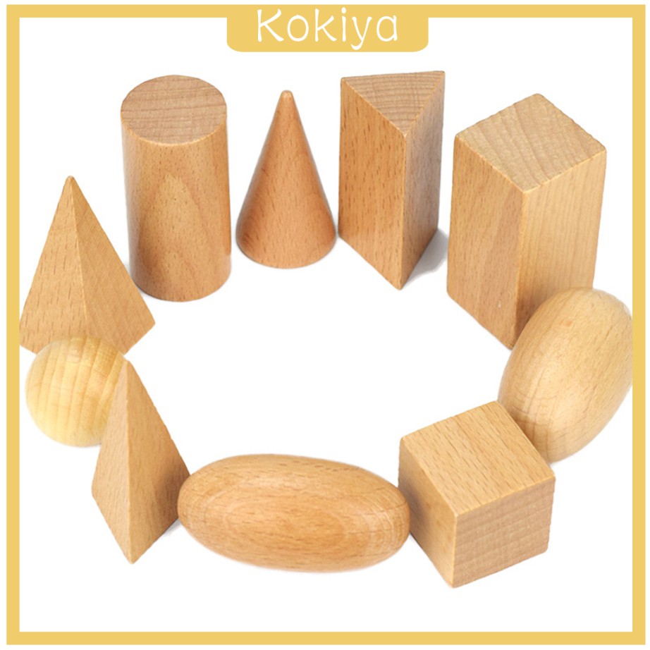 Bộ 10 khối gỗ hình học 3d màu trơn cho bé mẫu giáo