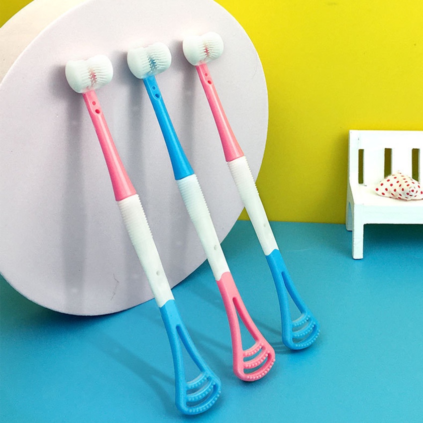 Bàn chải đánh răng ba mặt bằng silicon siêu mịn làm sạch lưỡi 3D cho bé sơ sinh