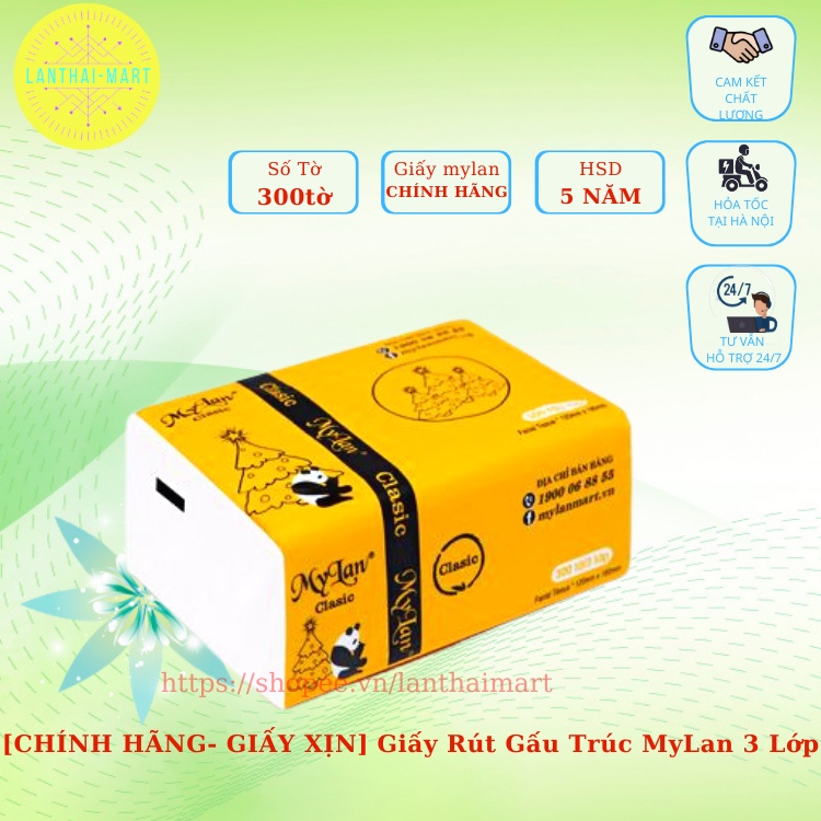 Giấy Rút Gấu Trúc MyLan 3 Lớp (300 Tờ/Gói, 10 Gói/Xách) [GIẤY CÔNG TY - CHÍNH HÃNG]