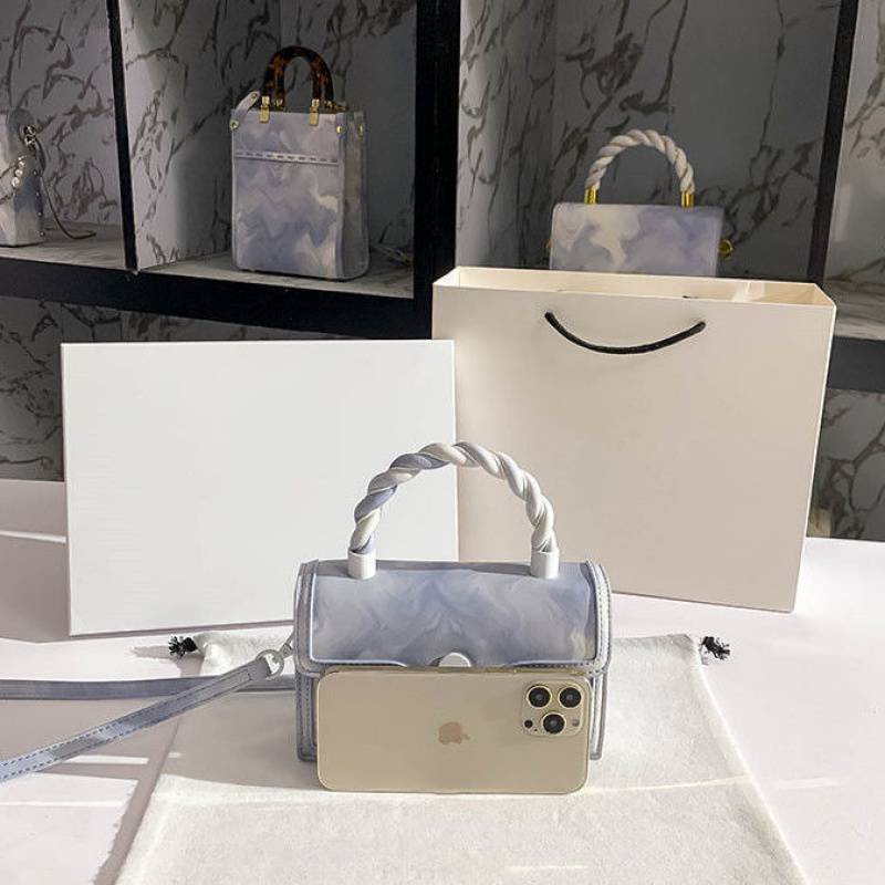 Túi Đeo Chéo Hình Vuông Nhỏ Thiết Kế Phối Khóa Hoa Màu Xanh Dương Phong Cách Xuân Hè Mới 2022