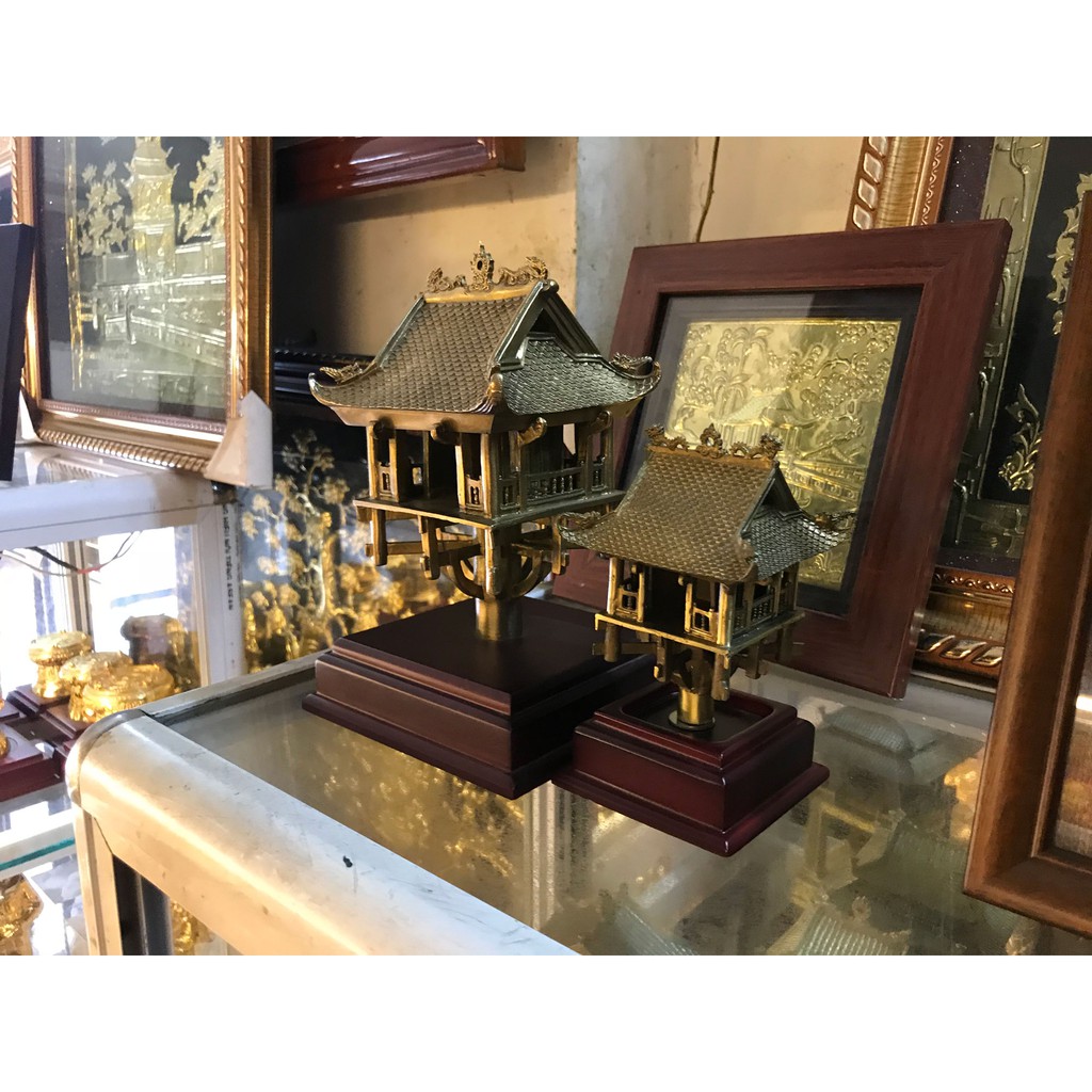 Tượng chùa 1 cột bằng đồng nguyên chất làm quà tặng để bàn và chặn giấy rất chuyên nghiệp