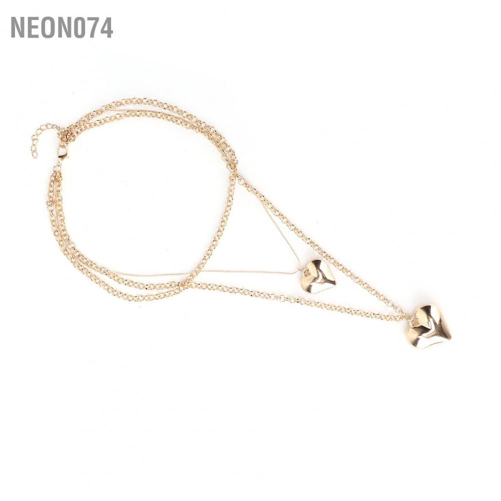 Neon074 Neon074 Dây chuyền mặt dây trái tim nhiều lớp hợp kim dài cho nữ vàng