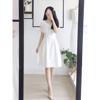 Đầm váy freesize cổ V xếp li eo 2 màu