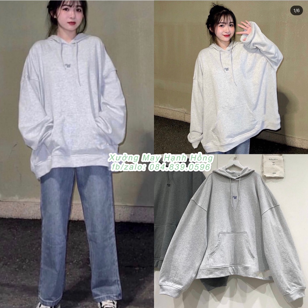 Áo nỉ xám, Áo hoodie nỉ có mũ form oversize kiểu dáng Hàn Quốc