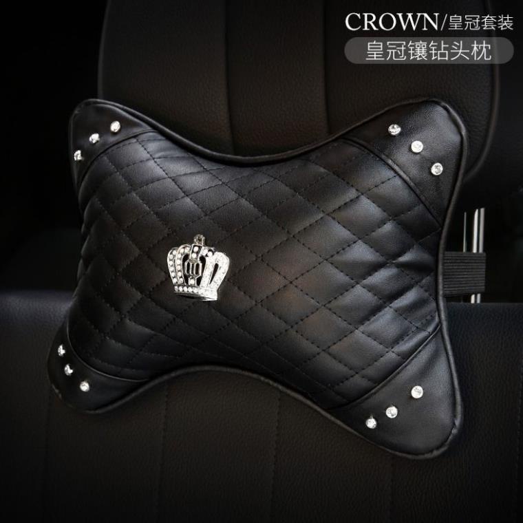 Bộ Gối Tựa Đầu Ô Tô Hình Vương Miện Đệm Đai Dây An Toàn Trang Trí Xe Hơi - Vương Miện