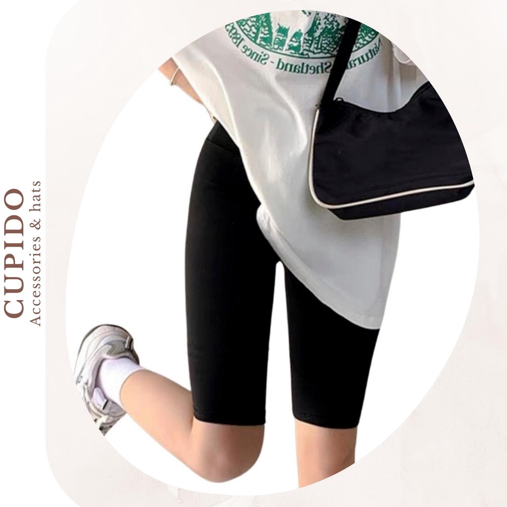 Quần legging lửng đùi nữ Black Funoff Biker cạp chun vải thun co giãn mạnh