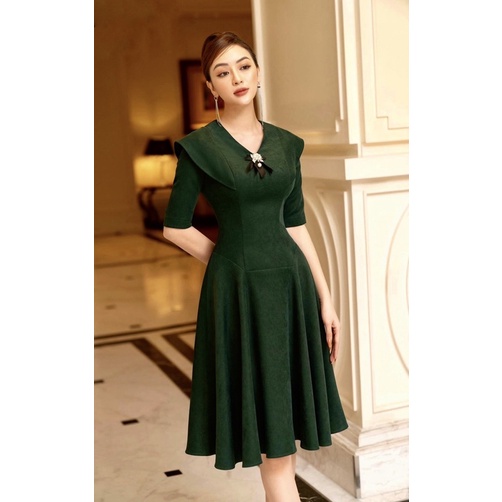 VÁY NHUNG CHÉO XOÈ TAY LỠ KÈM NƠ ĐÁ SANG CHẢNH NỮ TÍNH DÀI VÁY 100CM