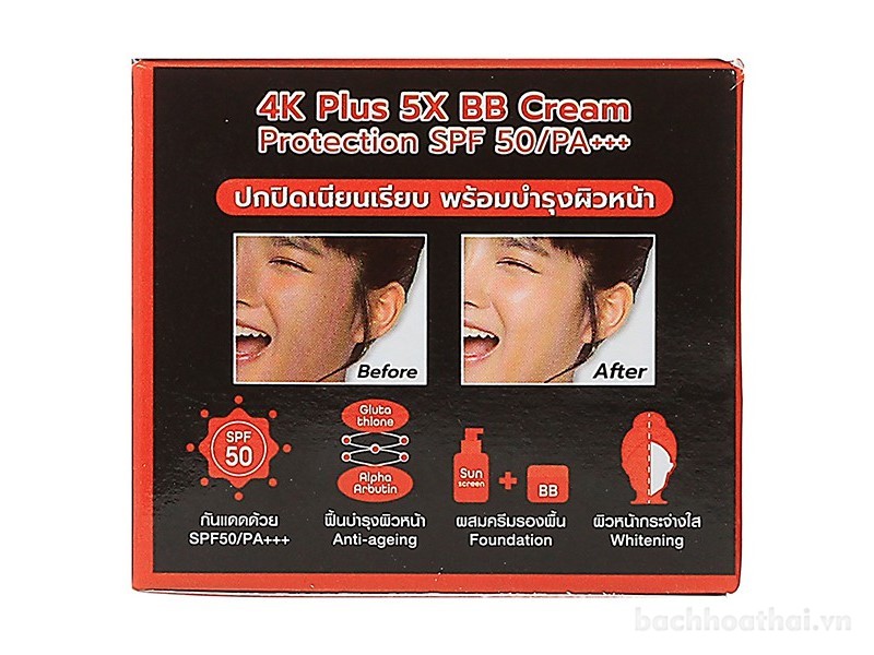 Kem nền chốnǥ nắng trắŉg da 4K Plus 5X BB Cream Protection SPF 50 PA+++ Thái Lan