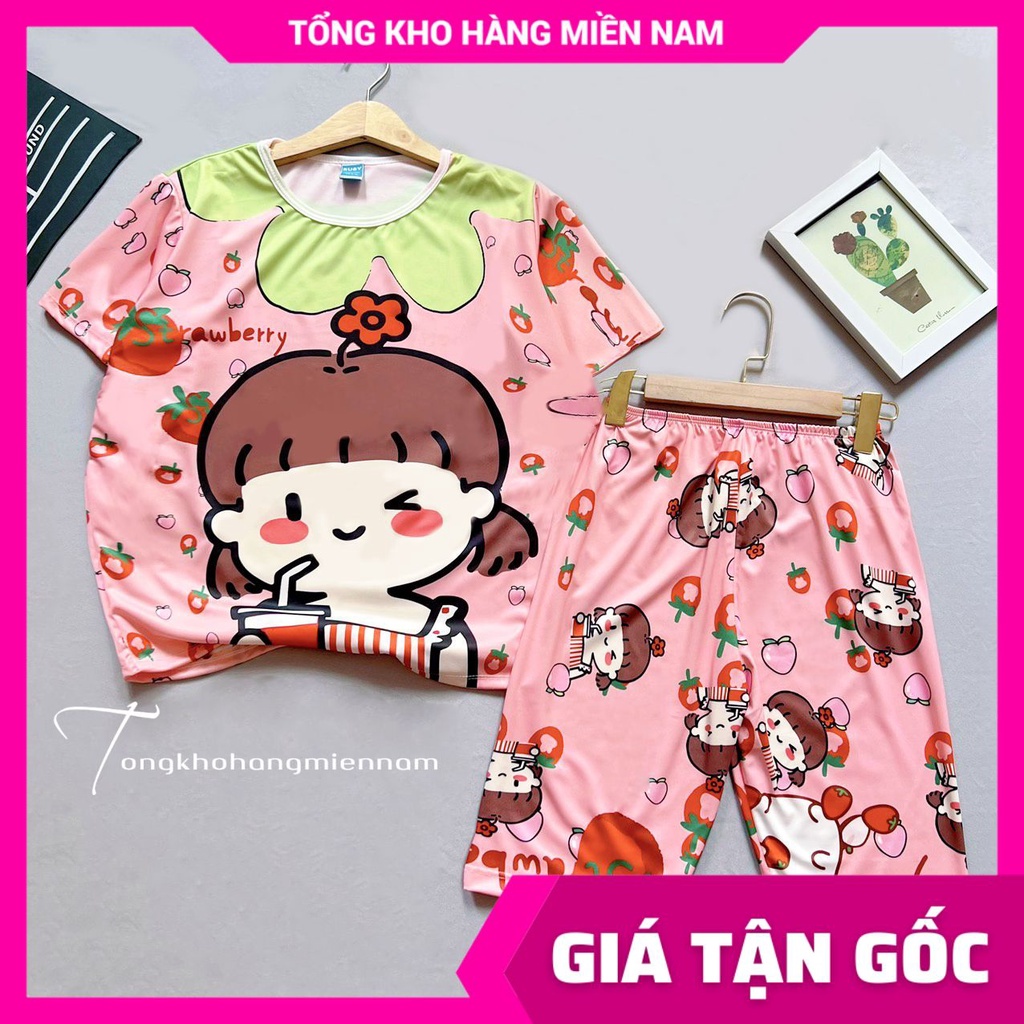Đồ bộ quần lửng cho bé mặc nhà size đến 70kg chất thun mềm mát in hình doremon kitty hoạt hình dễ thương DBRBL FULL SIZE