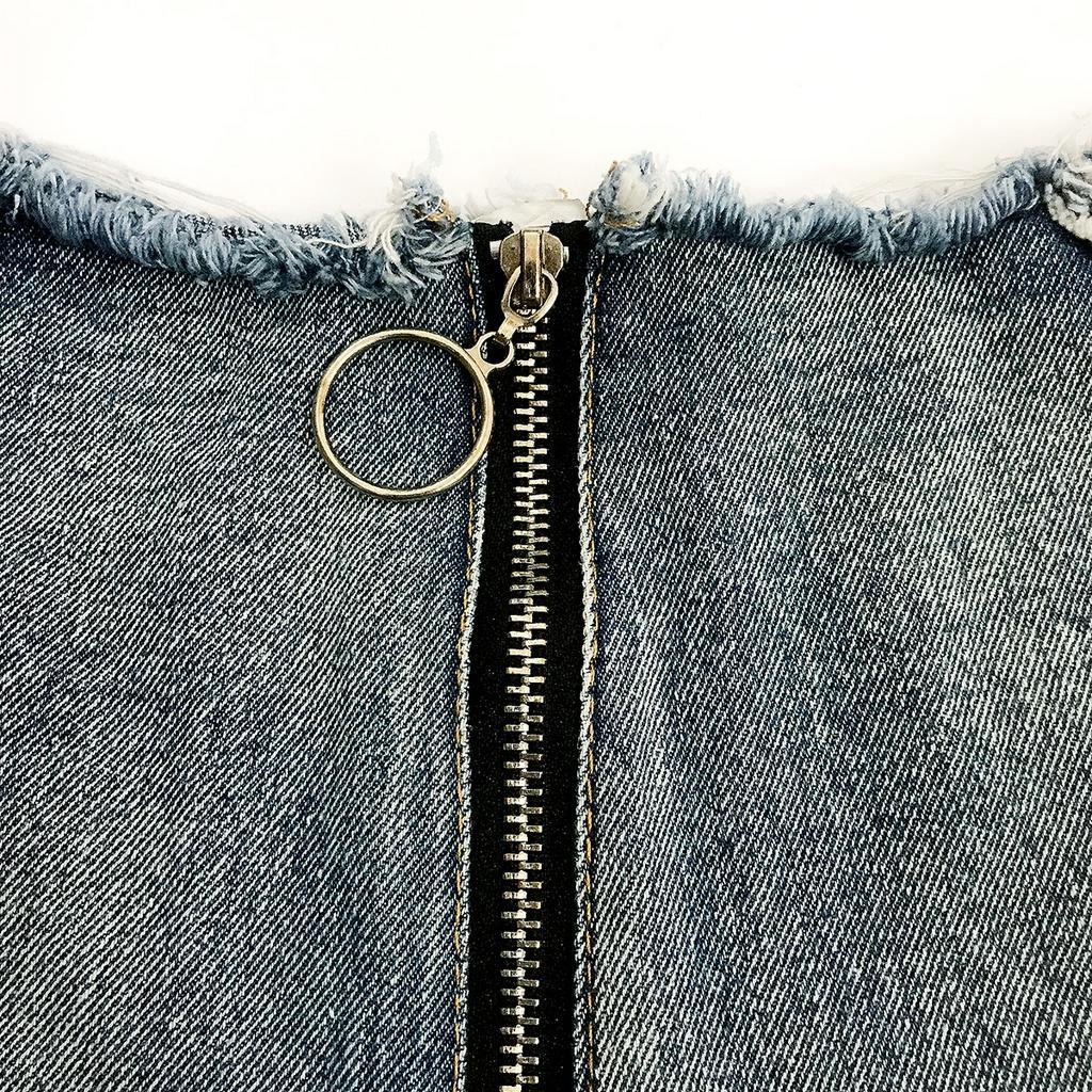 Quần short denim khóa kéo eo cao buộc dây thời trang đường phố phong cách thường ngày quyến rũ cho nữ