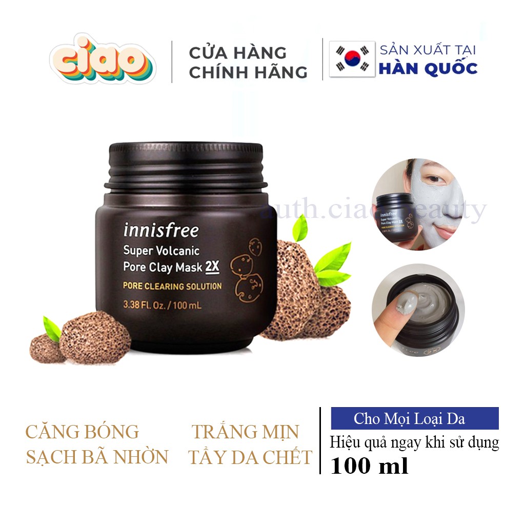 [Bill Duty] Mặt Nạ Đất Sét Tro Núi Lửa Giảm Mụn Đầu Đen Innisfree Super Volcanic Pore Clay Mask 2X 100ml