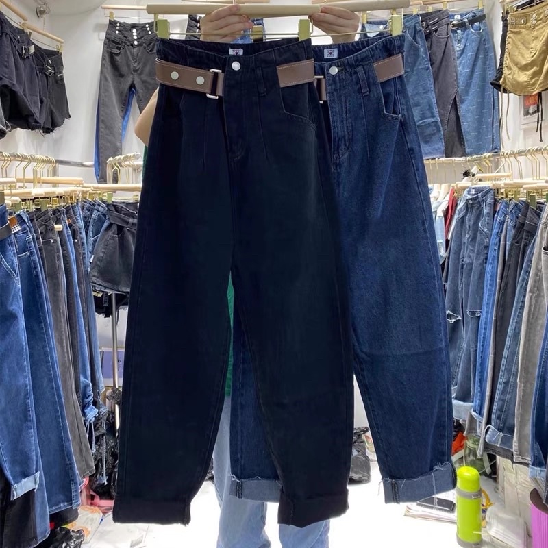 Quần Bò Baggy Trơn  Kèm Thắt Lưng Da Siêu Đẹp