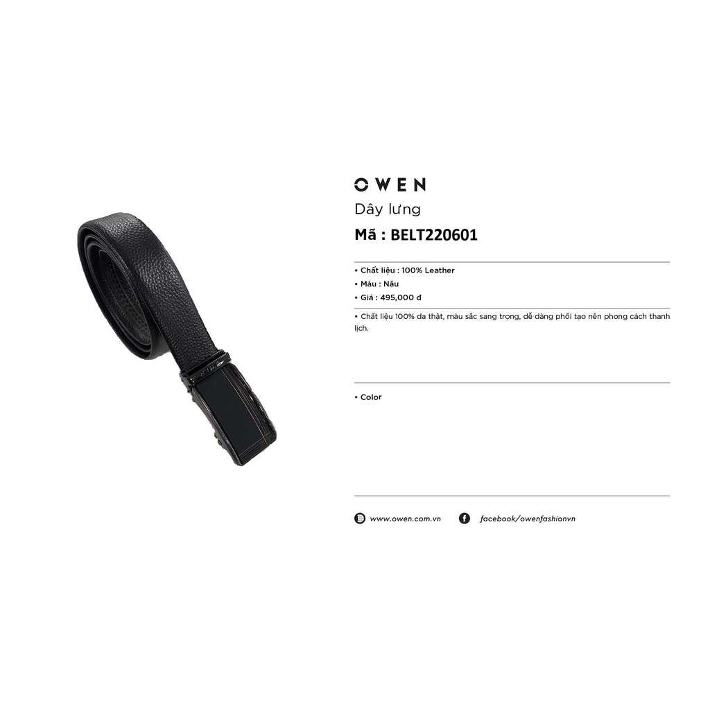 Thắt Lưng Nam Owen BELT220601 Dây Da Bò Thật Cao Cấp Nịt Nam Màu Nâu Mặt Hợp Kim Đúc Nguyên Khối Khóa Trượt Tự Động