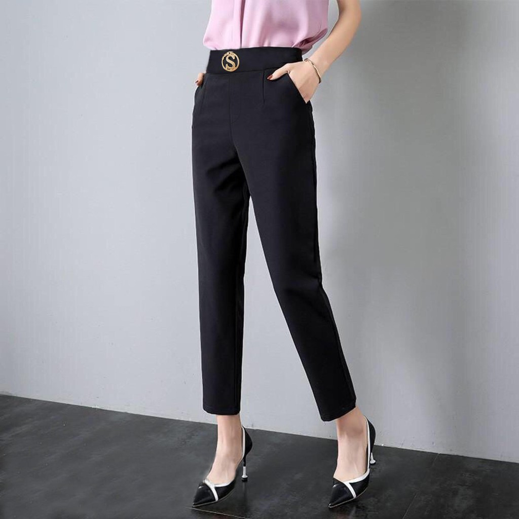 Quần Baggy quần tây công sở nữ đính khoen tròn vải tuyết mưa siêu sang nha