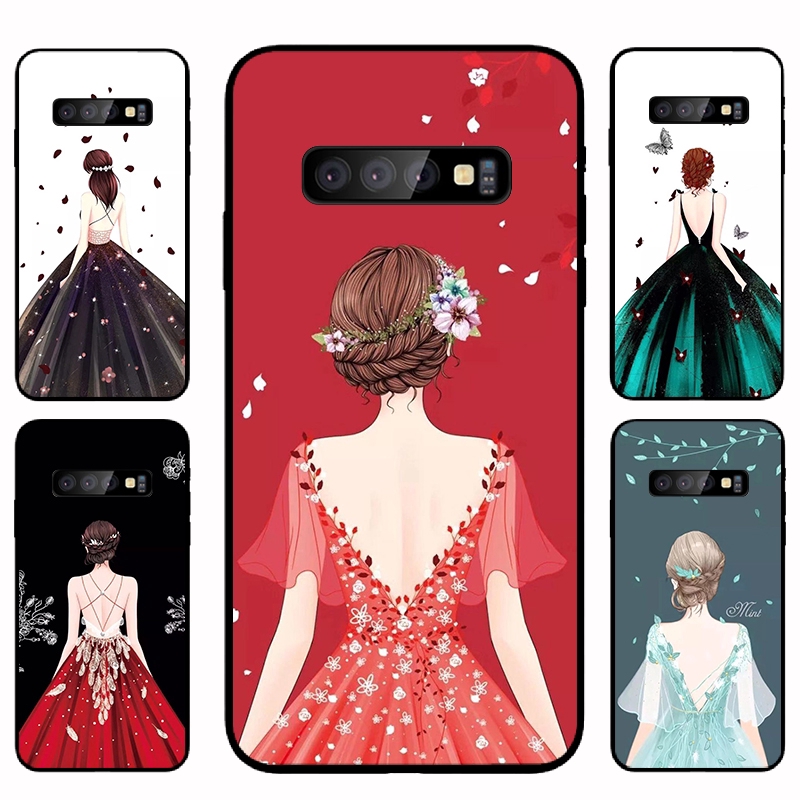 Ốp điện thoại dẻo in họa tiết cô gái mặc đầm xinh xắn cho Samsung S8 S8 plus S9 S10 S10+ Note8 Note9 Note10 10+