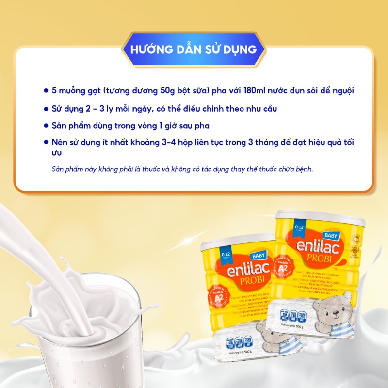 Bộ 6 Sữa Cho Trẻ Sơ Sinh Giúp Ăn Ngon, Tiêu Hoá Tốt, Tăng Cường Hệ Miễn Dịch Enlilac Probi Protein A2 Baby Hộp 900g