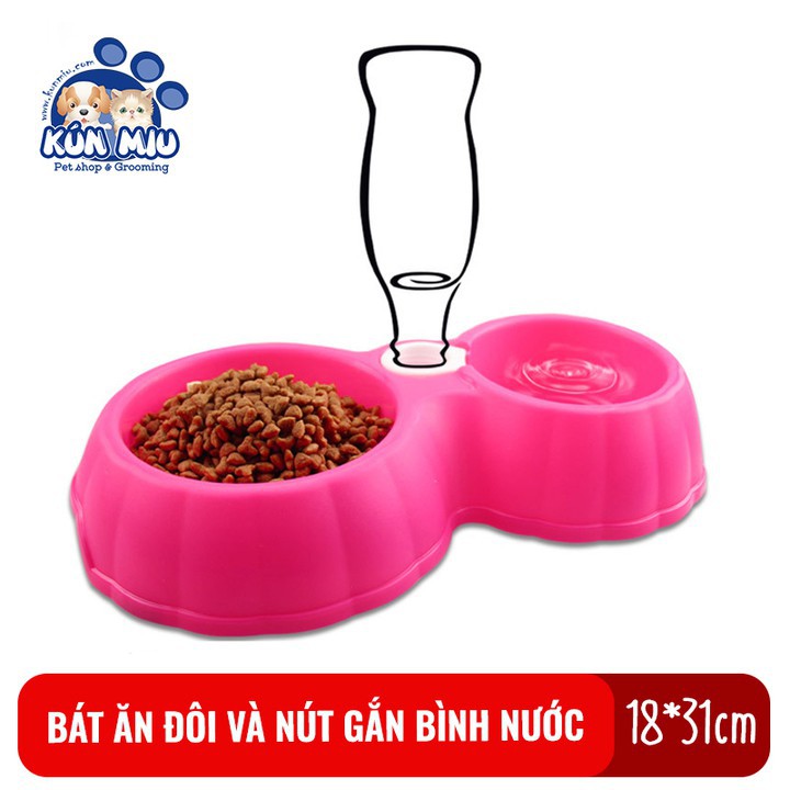 Bát ăn đôi và nút gắn bình nước Kún Miu cho chó mèo