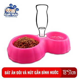 Bát ăn đôi và nút gắn bình nước Kún Miu cho chó mèo