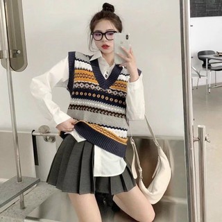 Áo gile len nữ thổ cẩm ullzzang Hàn Quốc