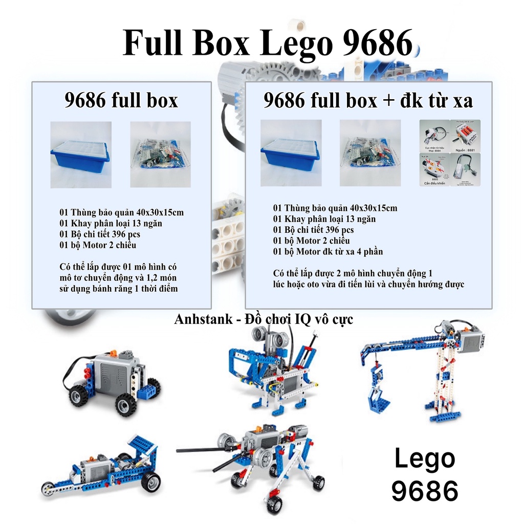 Lego 9686 Full Box gồm 100+ mô hình gợi ý cho bé 6+ có Thùng nhựa và khay phân loại, đồ chơi trí tuệ BH động cơ 1 tháng