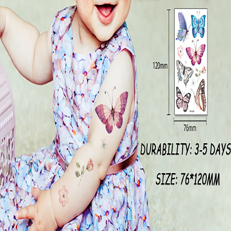 Miếng dán hình xăm tạm thời dùng một lần thiết kế hoa và bươm bướm hoạt hình màu sắc đáng yêu dành cho trẻ em