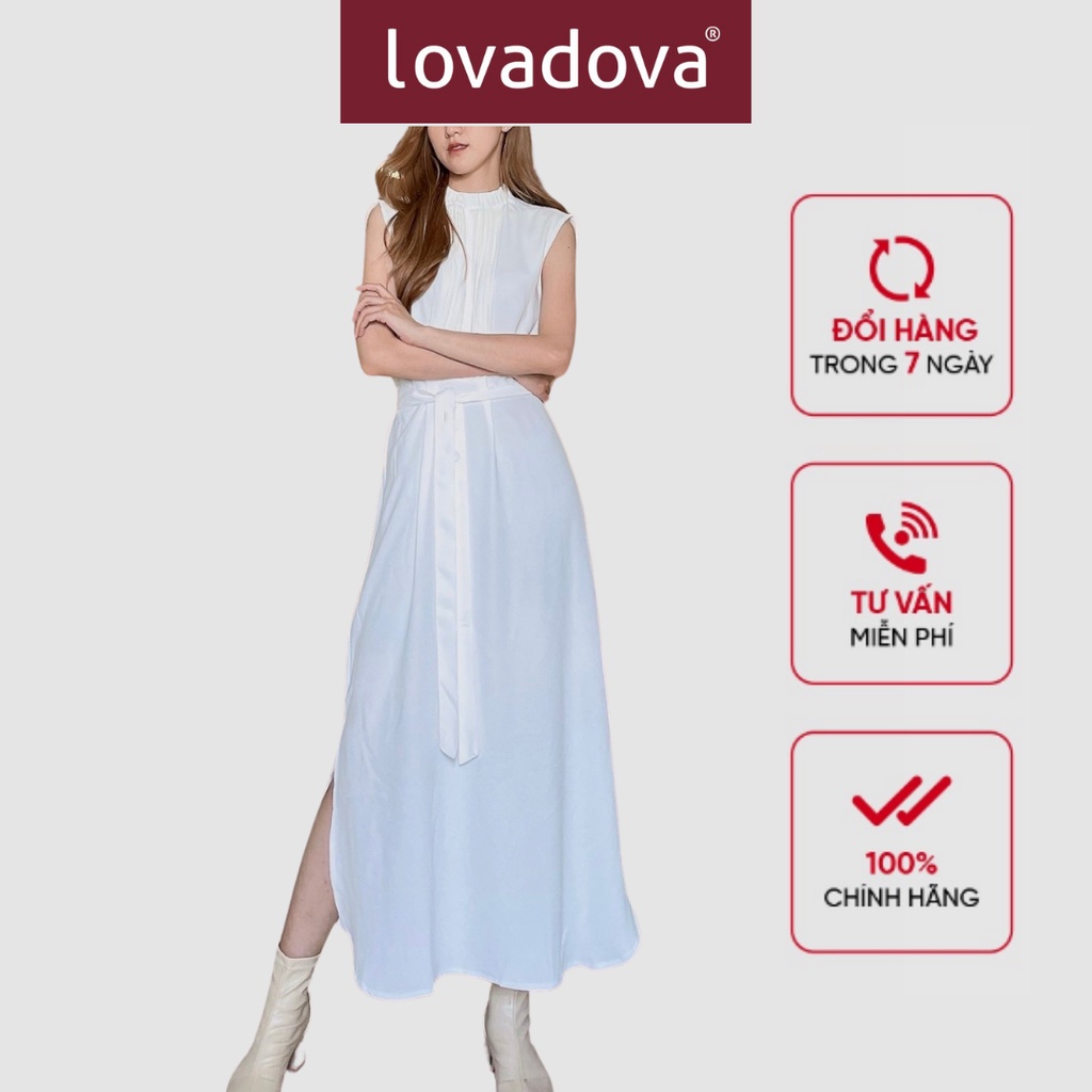 Đầm Dáng Suông, Cách Điệu Ngực, Có Cúc, Eo Thắt Nơ, Màu Trắng - Lovadova 21D11C006