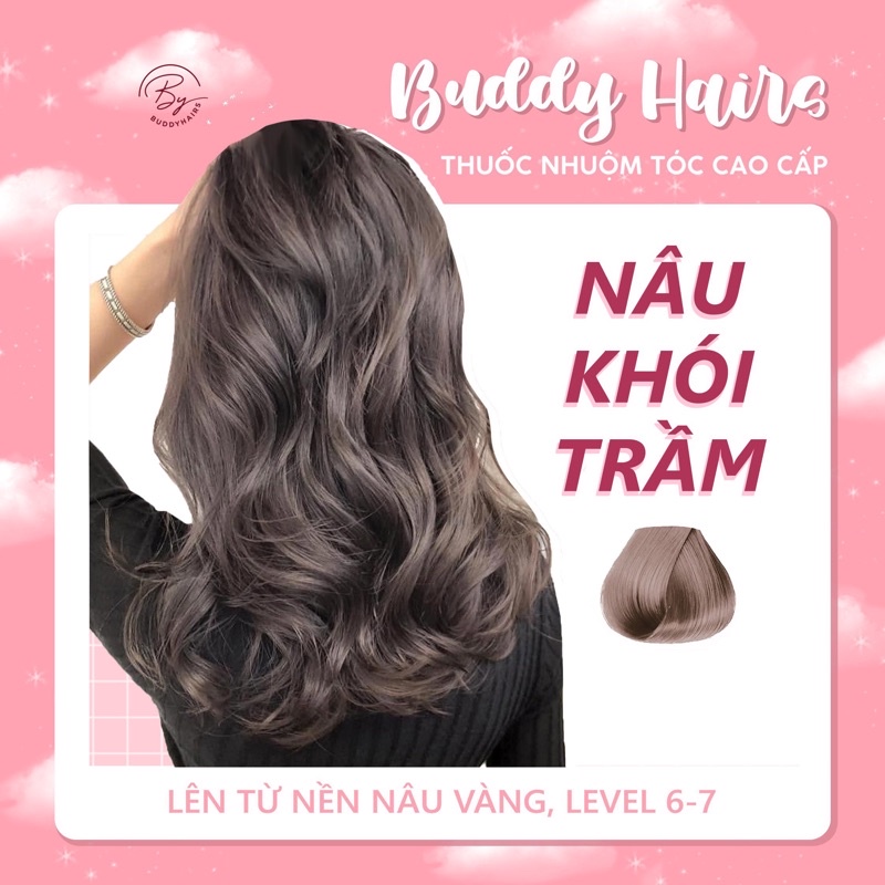 Thuốc nhuộm tóc Nâu khói trầm không cần dùng Thuốc Tẩy Tóc Buddyhairs tặng kèm găng tay mũ trùm trợ nhuộm tiện ích