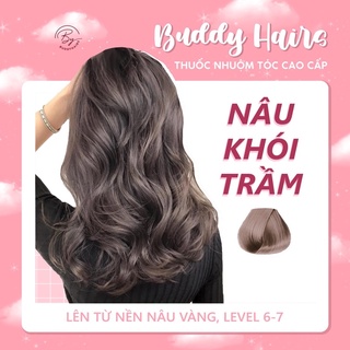 Thuốc nhuộm tóc Nâu khói trầm không cần dùng Thuốc Tẩy Tóc Buddyhairs tặng kèm găng tay mũ trùm trợ nhuộm tiện ích