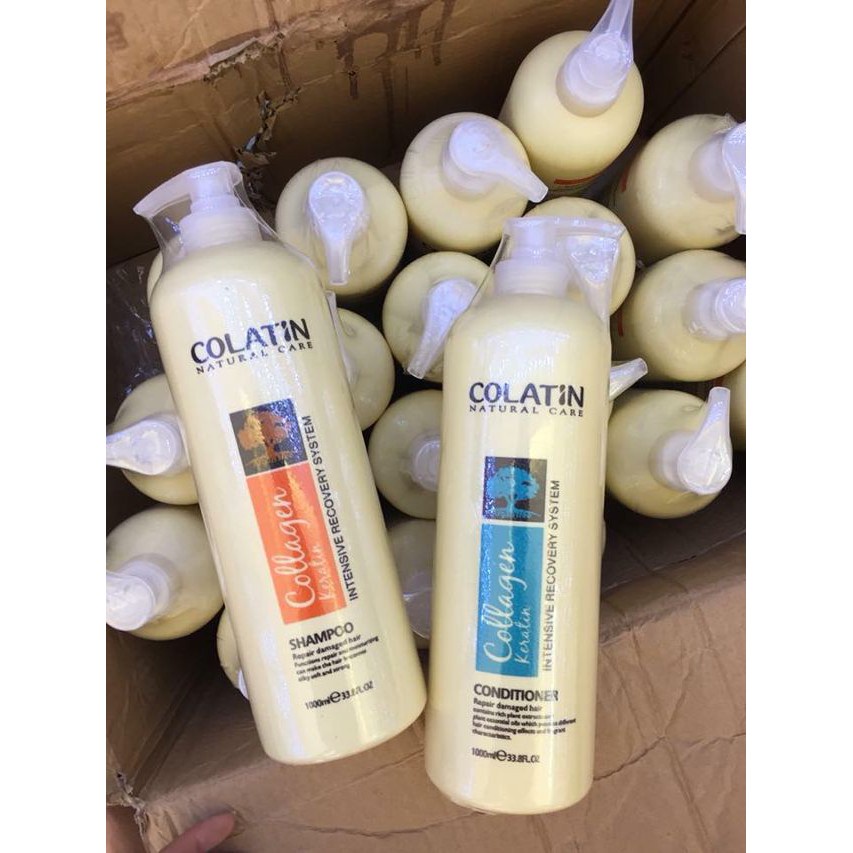 Bộ dầu gội, xả COLATIN Collagen dưỡng chất tơ tằm phục hồi cho tóc hư tổn cho tóc khô, gãy, rụng dung tích 1000ml