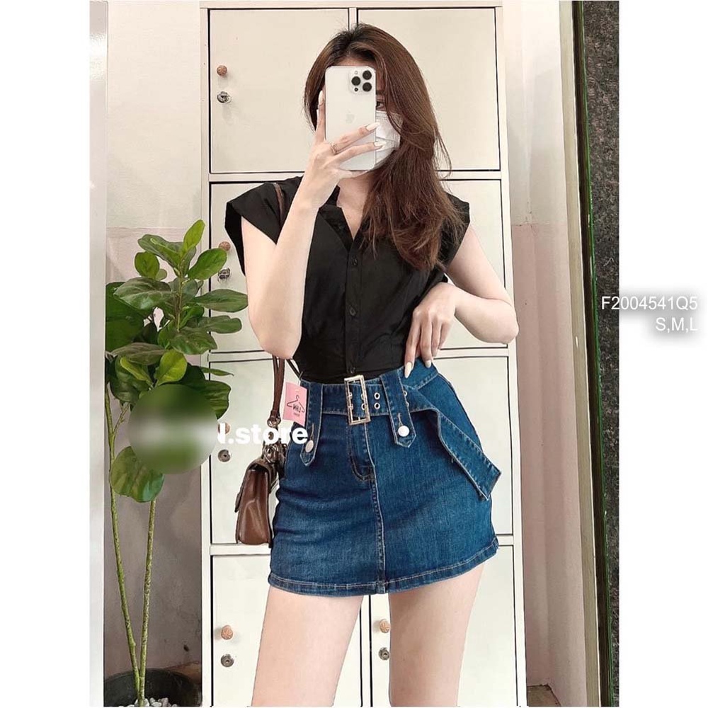 Chân váy jean ngắn có lót quần trong kèm dây nịt!.
