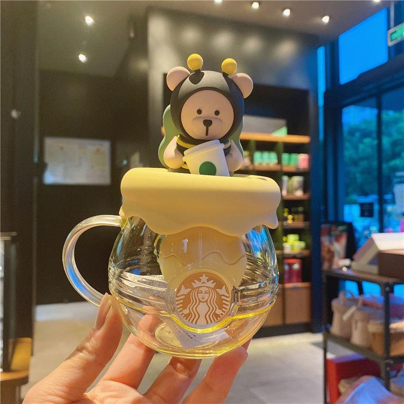 Cốc Thủy Tinh Starbucks In Hình Ong Xinh Xắn Tiện Dụng