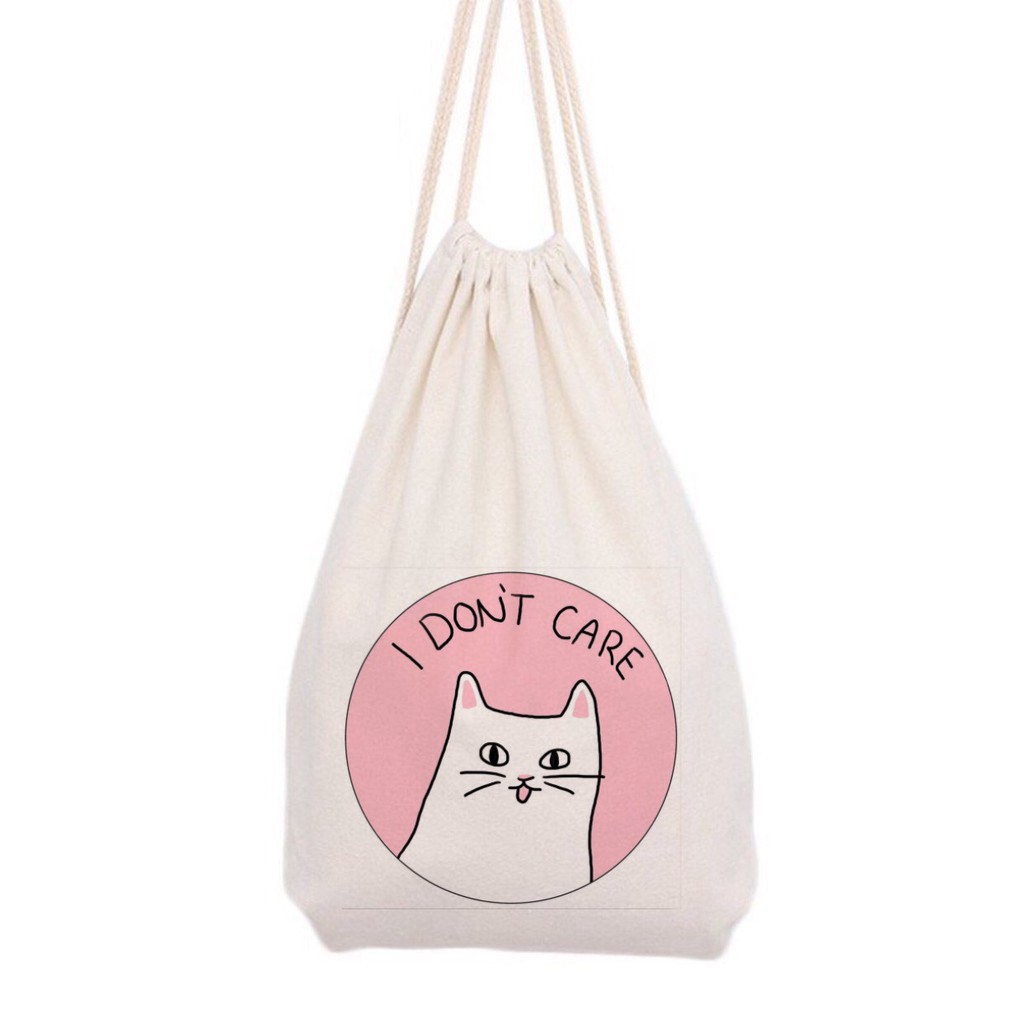 Balo dây rút vải, chất liệu vải canvas, vải bố, giá rẻ họa tiết CHÚ MÈO CON vuhuyenstore SKU 011