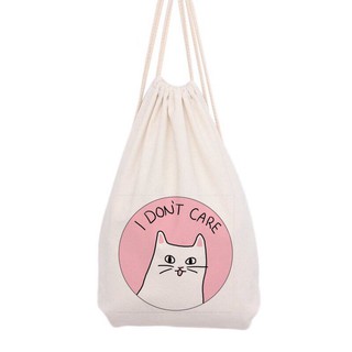 Balo dây rút vải, chất liệu vải canvas, vải bố, giá rẻ họa tiết CHÚ MÈO CON vuhuyenstore SKU 011