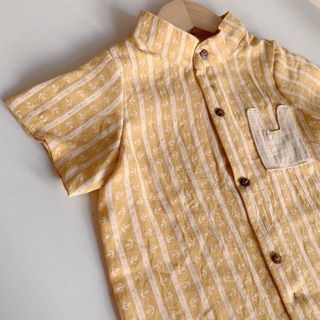 Set kẻ bé trai túi thỏ 2 màu (vàng - xanh)