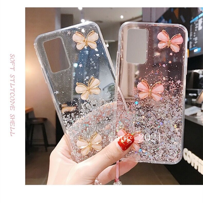 Ốp Điện Thoại Dẻo Trong Suốt Họa Tiết Bươm Bướm Nhiều Màu Kèm Dây Đeo Cho Realme C35 / 9 Pro + / 9Pro / 9i