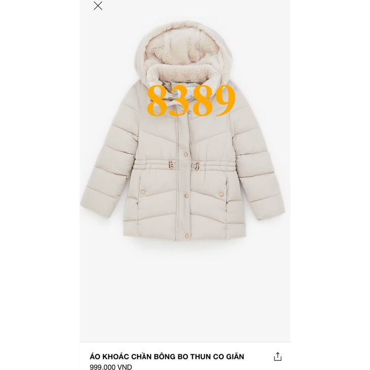 * Mã 8389: Áo phao béái, mũ lót lông mềm mịn, chít eo quá xinh. Hàng VNXK