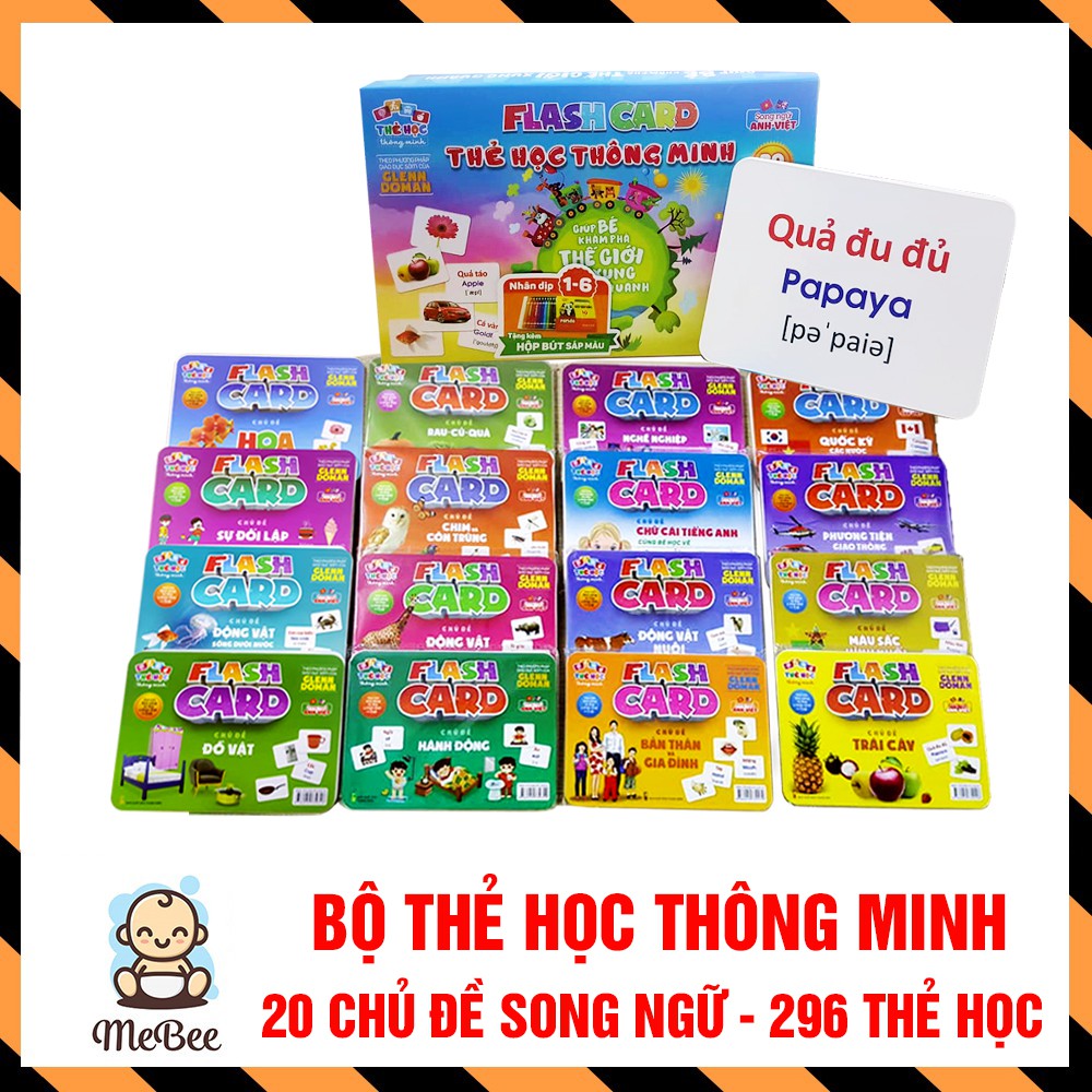 Bộ thẻ học song ngữ 20 chủ để loại To (296 thẻ học) cho bé