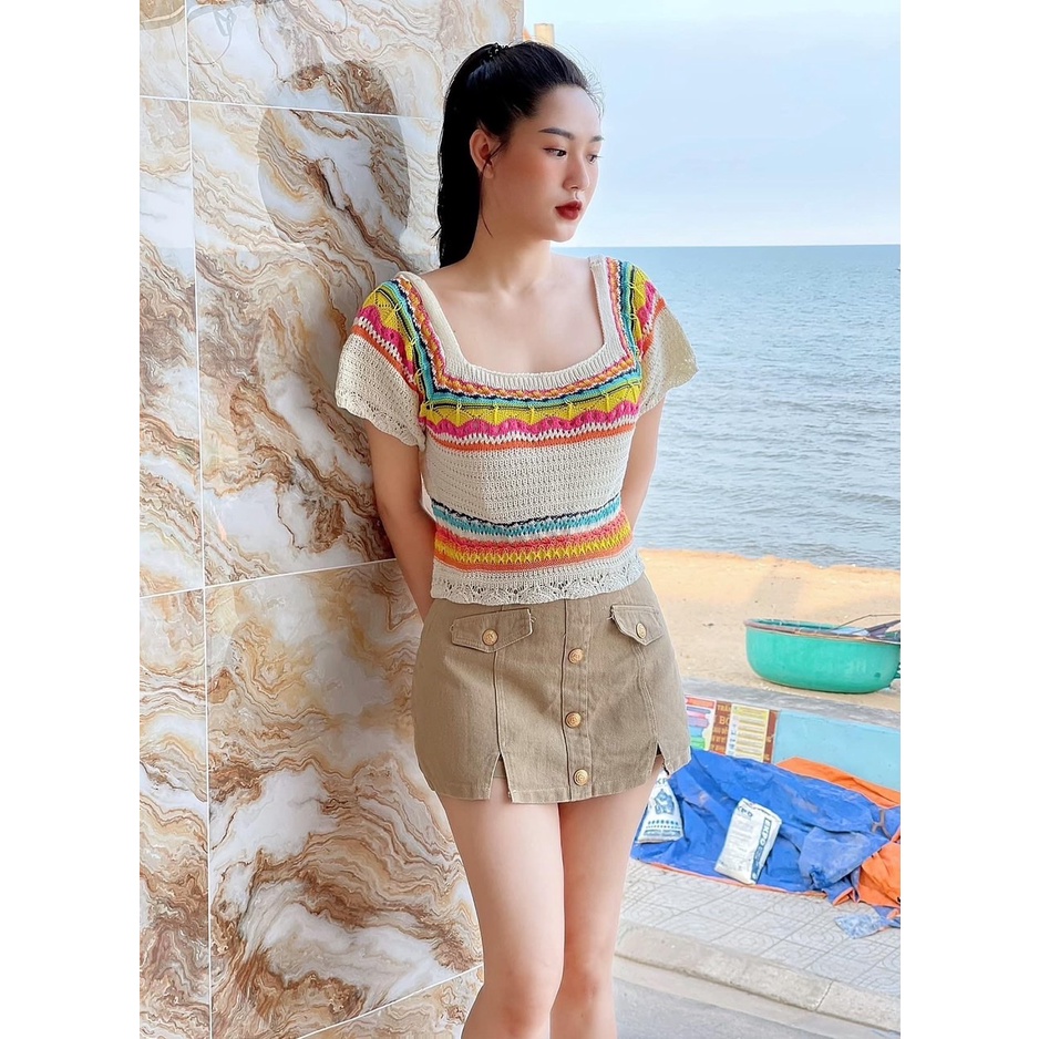 Áo croptop nữ tay ngắn kiểu ôm body bigsize CỔ VUÔNG