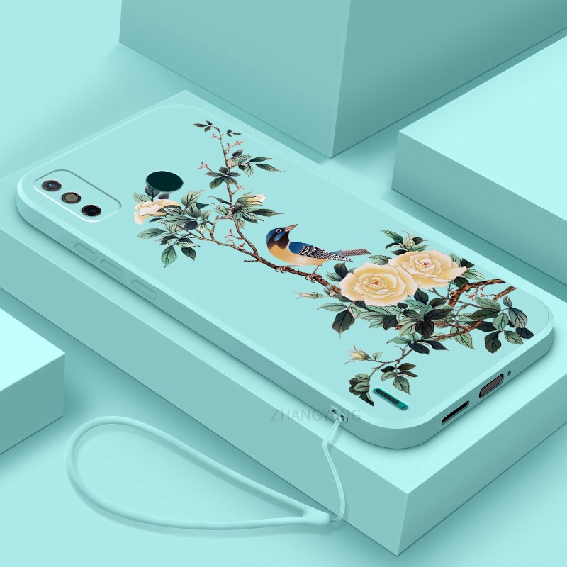 Ốp Điện Thoại TPU Mềm Họa Tiết Hoa Và Chim Có Dây Đeo Cho Tecno spark 6 go