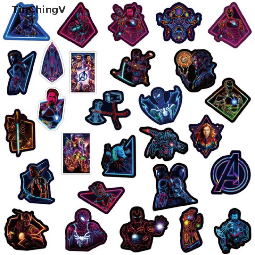 Bộ 100 Miếng Dán Neon Marvel Avengers Trang Trí Laptop Ván Trượt Hành Lý