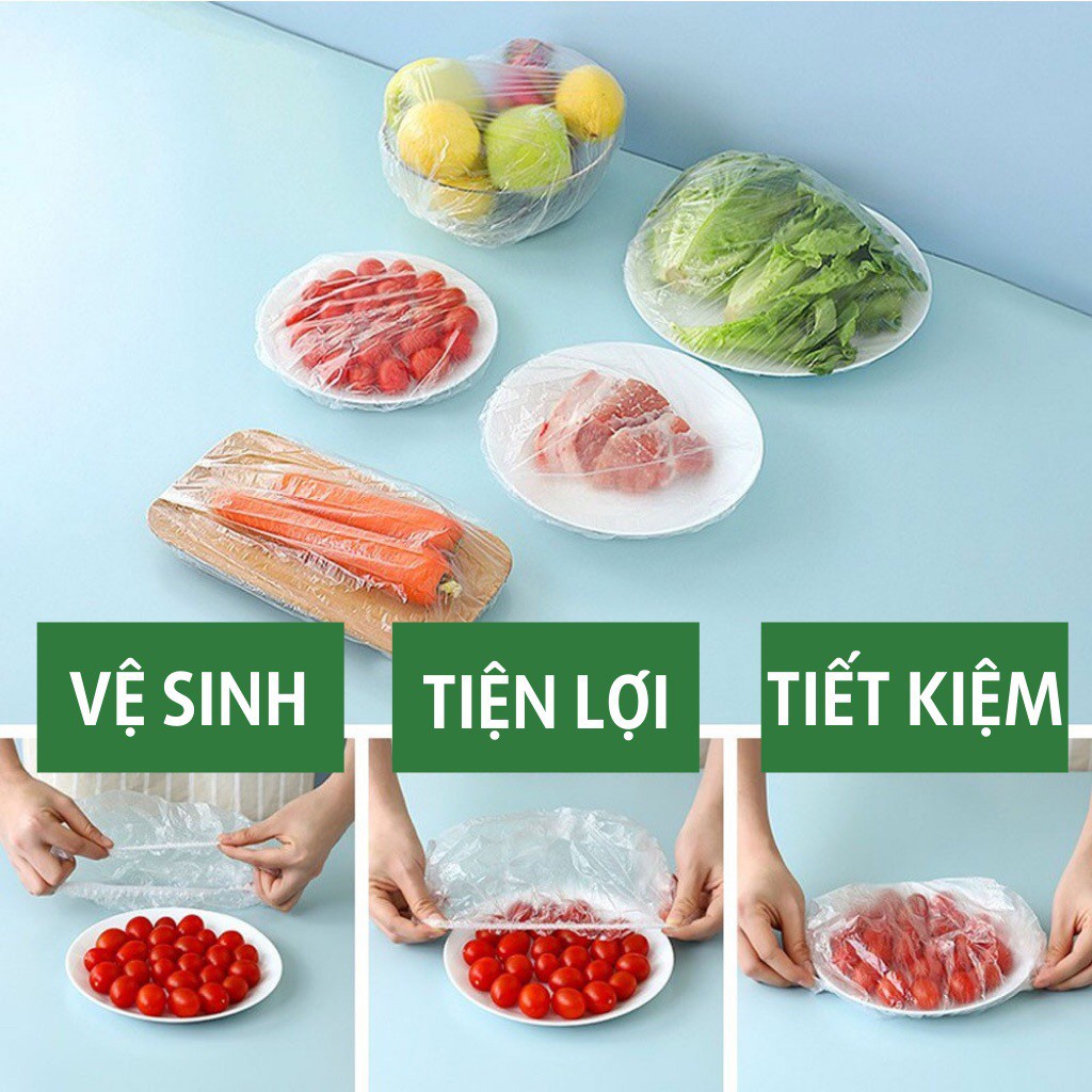 Set 100 màng bọc thực phẩm nilon có chun co giãn đa năng tiện dụng