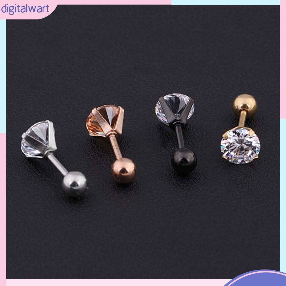 Bông tai thép titan đính đá zircon thời trang cho nam nữ