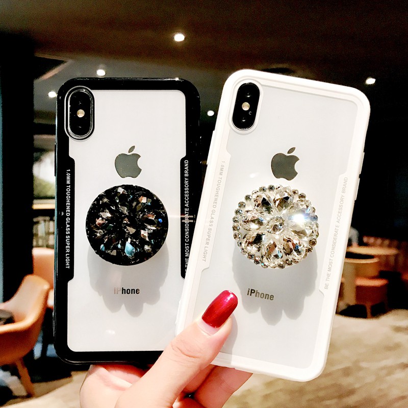 Ốp lưng có giá đỡ đính kim cương giả độc đáo cho iPhone 8 7 6 6S Plus X XR Max 11 Pro Max SE 2020