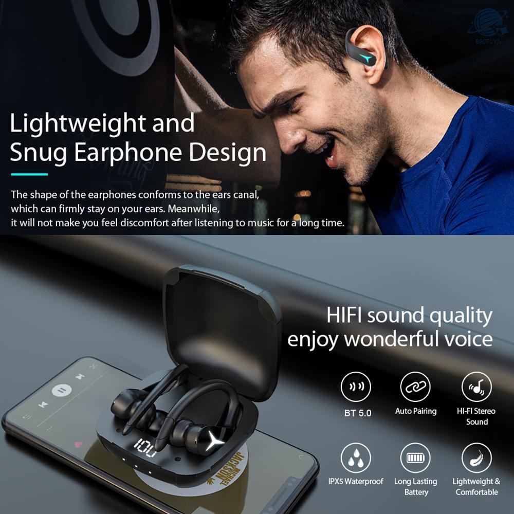 BF TWS Bluetooth Headphones Sport Stereo HiFi Bluetooth V5.0 Wireless Earphones Touch Control Music Earbuds for Phones