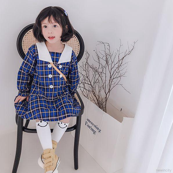 Đầm dài tay kẻ ca rô cho bé