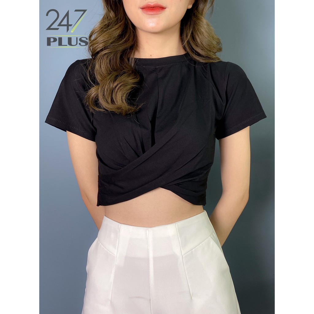 Áo croptop xoắn eo chất cotton