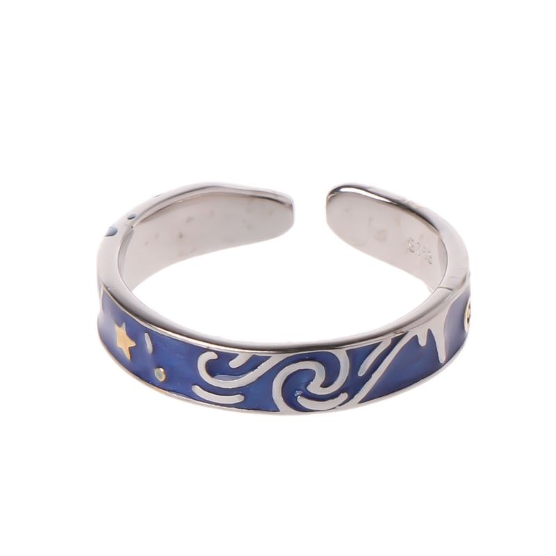 Nhẫn Hở Họa Tiết Bầu Trời Đầy Sao Tinh Xảo Lãng Mạn Có Thể Điều Chỉnh Cho Cặp Đôi