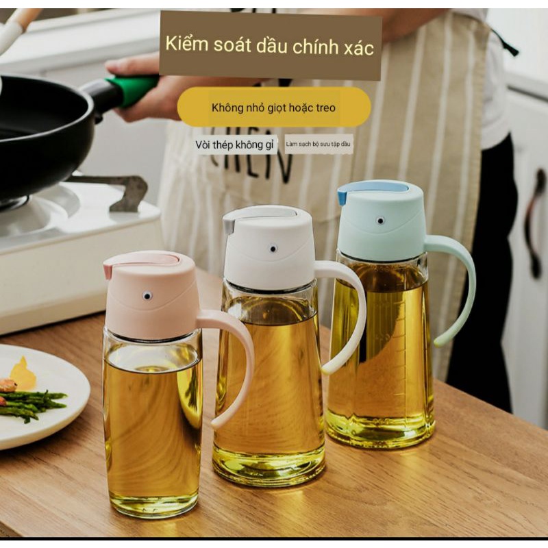 Bình đựng dầu ăn nước mắm tự động đóng mở khi sử dụng, thủy tinh cao cấp 630ml