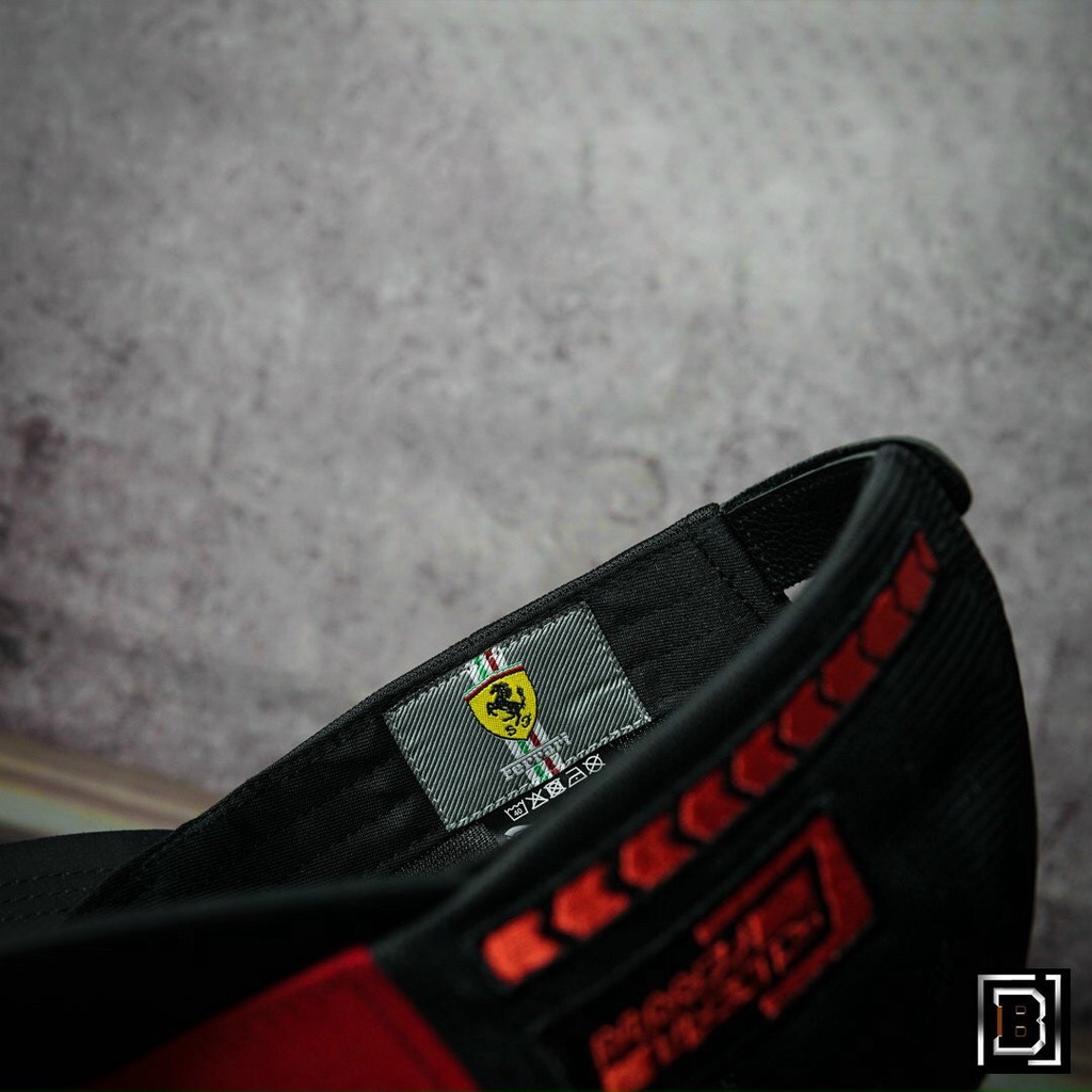 NÓN LƯỠI TRAI PU MAR FERRARI LOGO CAO SU NỔI CHẤT VẢI COTTON HÀN QUỐC CAO CẤP MÀU ĐỎ ĐEN