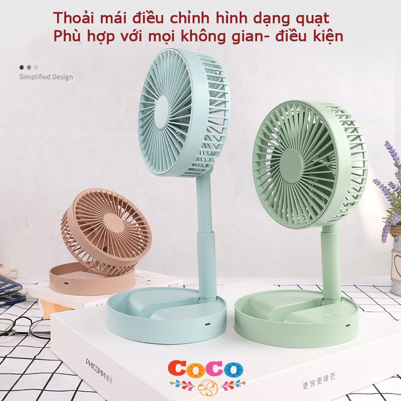 [LOẠI 1] Quạt Mini Để Bàn - Quạt Tích Điện Gấp Gọn Điều Chỉnh Xoay 180 Độ - Pin 1200mAh, 3 Tốc Độ Gió, Cổng Sạc USB
